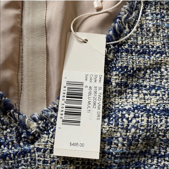 NWT!!! Rebecca Taylor Blue Multi Tweed V Neck Dress - Picture 5 of 6